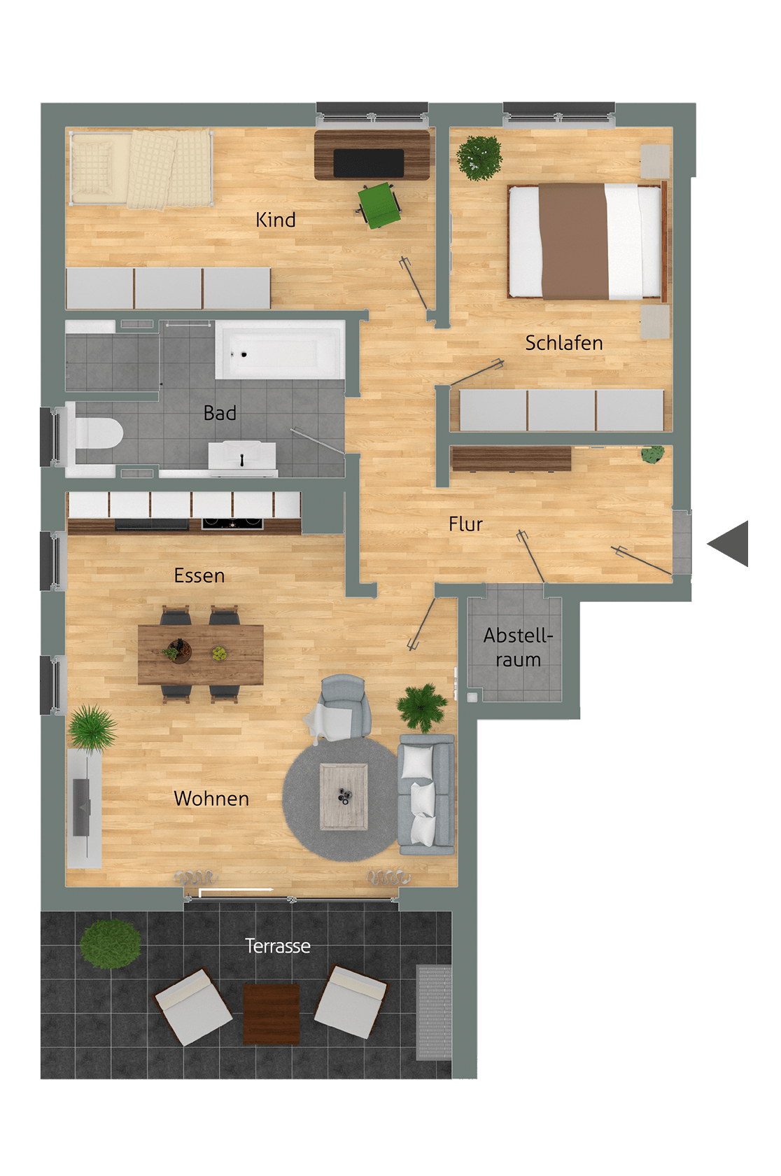 Wohnpark MH6 Mühlhausen - Hauptstraße 6 - Wohnung 01_01 Draufsicht